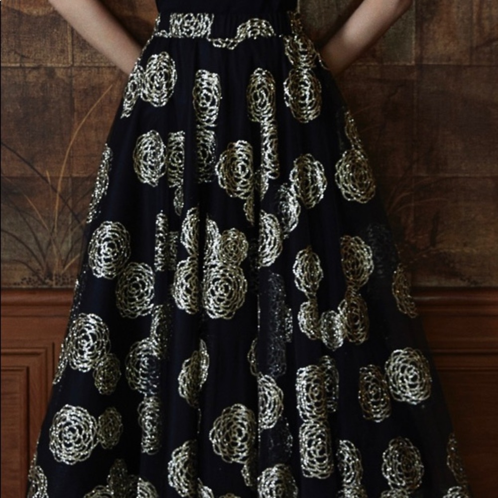 Co Glitter Mesh Floral Midi Skirt
